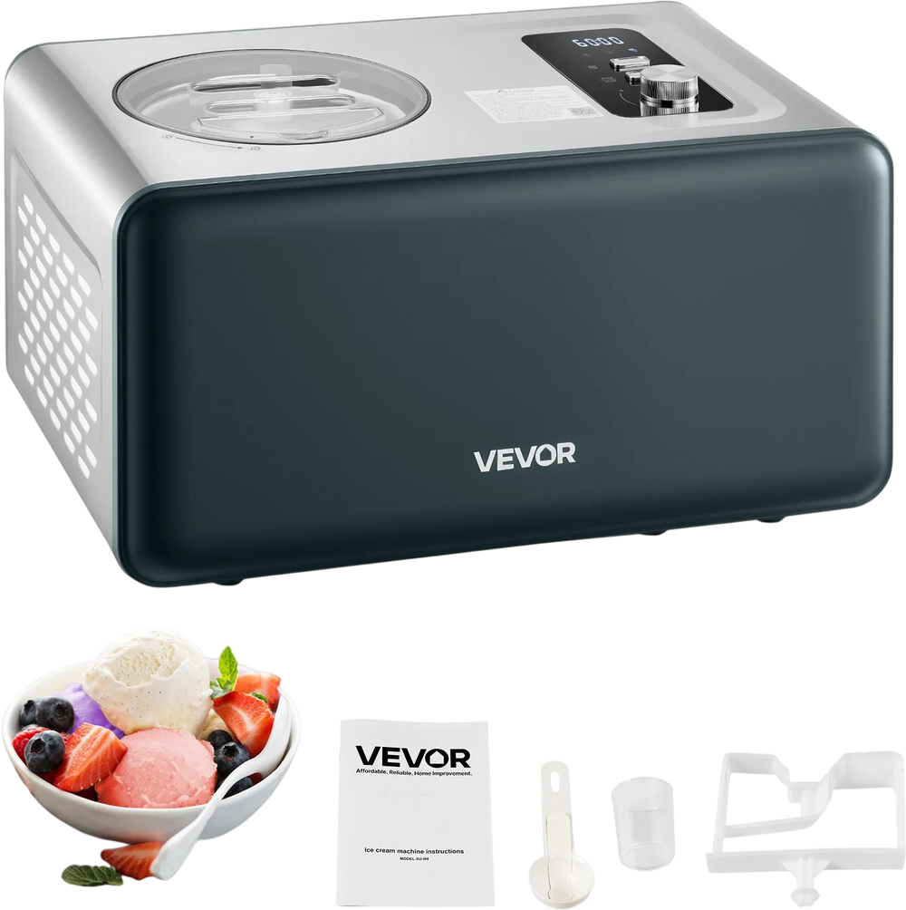 VEVOR Automatic Ice Cream Maker with Built-in Compressor, 1.5 Quart No Pre-freezing Gelato Maker, Electric Sorbet-Maker, 3 Modes Compressor Ice Cream Machine for Home Kitchen