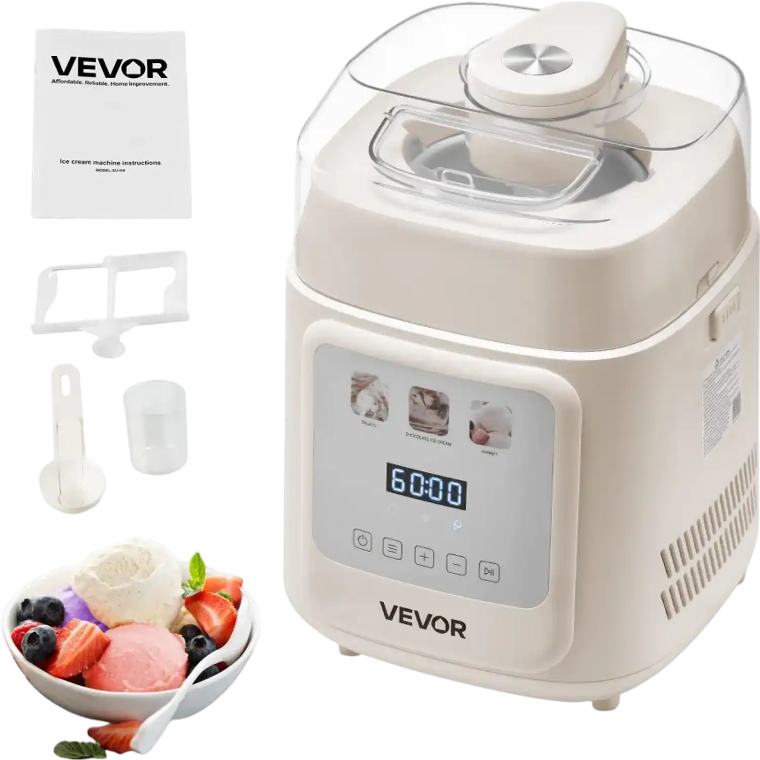 Vevor Ice Cream Maker Automatic 1 Qt Built-in Compressor New