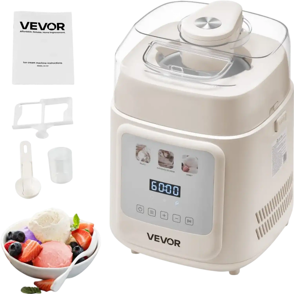 VEVOR Upright Automatic Ice Cream Maker with Built-in Compressor, 1 Quart No Pre-freezing Gelato Maker & Frozen Yogurt Machine, 4 Modes Electric Sorbet-Maker, Compressor Ice Cream Machine for Home