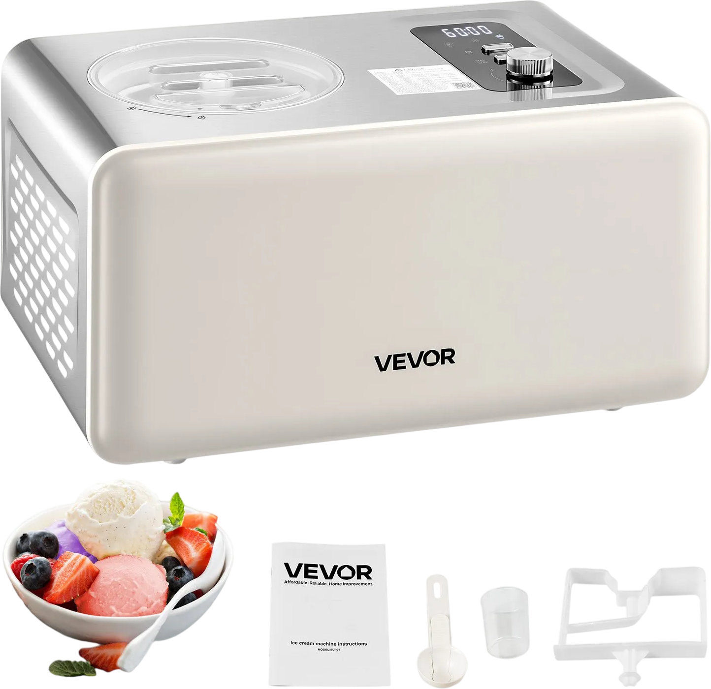 Vevor Automatic Ice Cream Maker 2 QT with Built-in Compressor 150W New