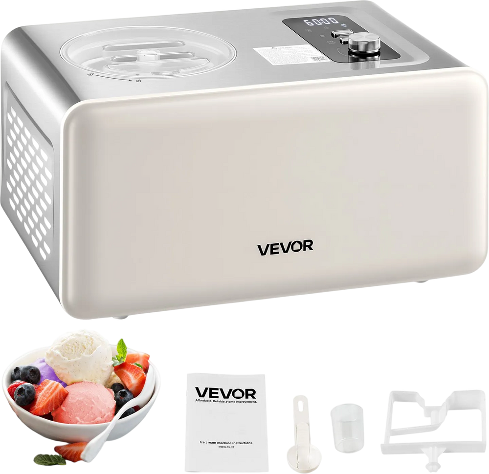VEVOR Automatic Ice Cream Maker with Built-in Compressor, 2 Quart No Pre-freezing Gelato Maker, Electric Sorbet-Maker, 3 Modes Compressor Ice Cream Machine for Home Kitchen