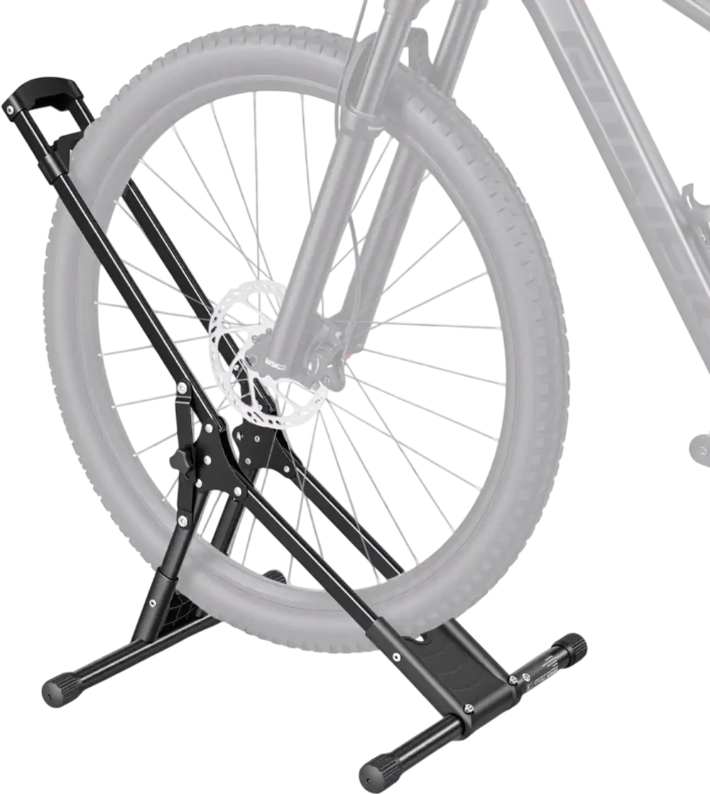 VEVOR Bike Stand, Foldable Freestanding Bike Storage Rack, Carbon Steel Garage Bicycle Floor Stand, Fits 20-29 in Wheel Diameters, Drill-Free Installation, Ideal for Garage, Apartment, Home, Black