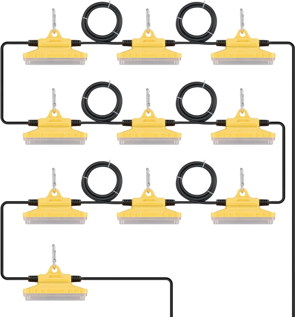 VEVOR 100FT Construction String Lights, 150W 15000LM, 10PCs String Work Light, 5000-5500K, IP65 Waterproof, with Hanging Hooks, for Construction Site, Temporary Lighting Indoor & Outdoor, ETL Listed