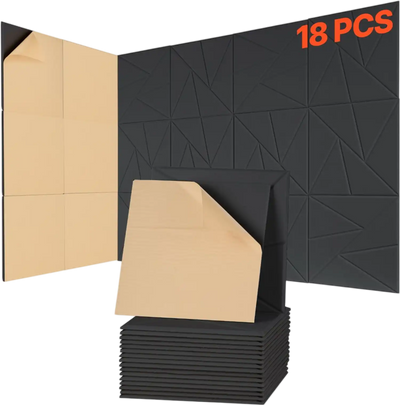 VEVOR 18 Pack Acoustic Panels with Self Adhesive, 11.8 x 11.8 x 0.4 inch Sound Proof Foam Panels, Polyester Fiber Soundproof Wall Panels High Density, for Home, Studio, Office, Theater, Black
