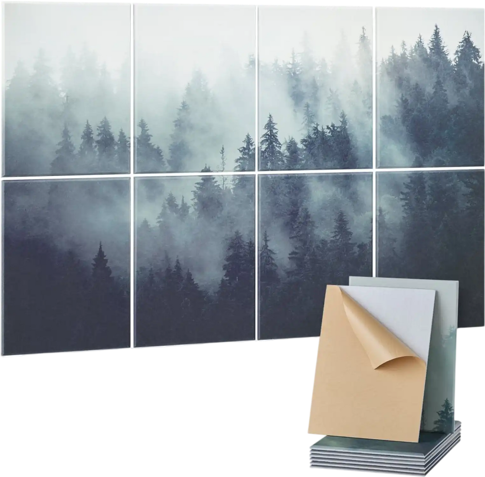 VEVOR 8 Pack Art Acoustic Panels, 63 x 23.62 x 0.4 inch Soundproof Wall Tiles, Self Adhesive Decorative Sound Dampening Absorbing Boards for Home, Office, Studio, Gaming Room,Theater,Forest