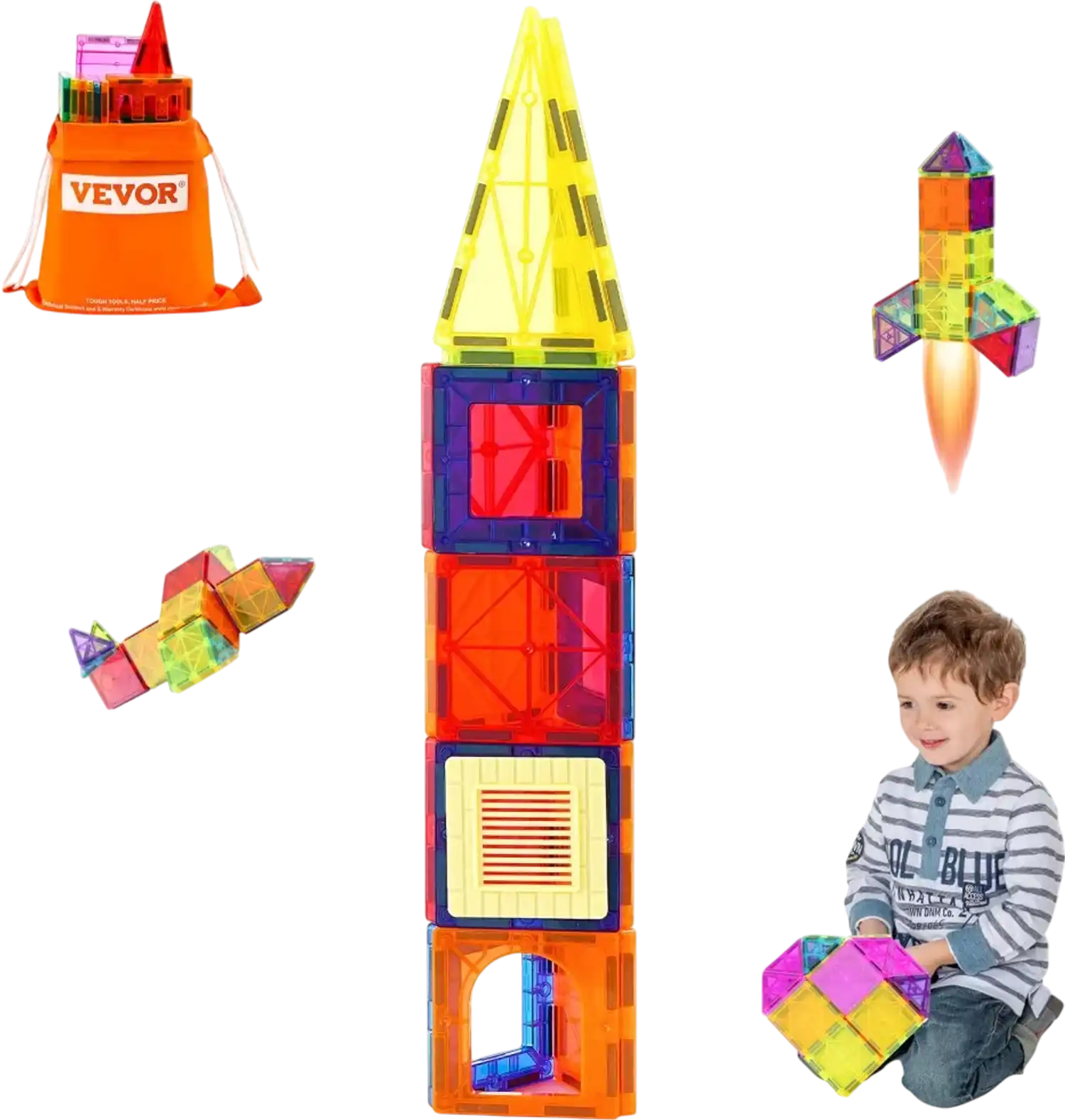 Vevor Magnetic Tiles 55-Piece STEM Building Set New