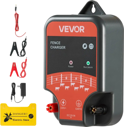 VEVOR Electric Fence Charger, 10kV 2J, AC DC Electric Fence Energizer with LED Indicator, 1.86 Miles Range, Powerful Plug-in Fences Charger, Prevents Wild Animals Intrusion for Livestock Poultry