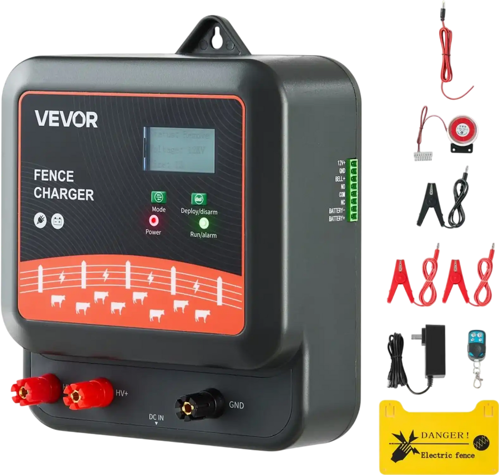 VEVOR Multi-Powered Electric Fence Charger, 2J/3J/5J, Electric Fence Energizer with Real-Time LED Display, 6.2 Miles Range, AC DC Powerful Fences Charger, Keep Out Wild Animals, for Livestock Poultry