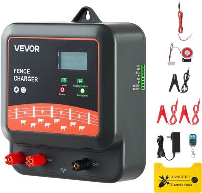 VEVOR Multi-Powered Electric Fence Charger, 2J/3J/5J, Electric Fence Energizer with Real-Time LED Display, 6.2 Miles Range, AC DC Powerful Fences Charger, Keep Out Wild Animals, for Livestock Poultry