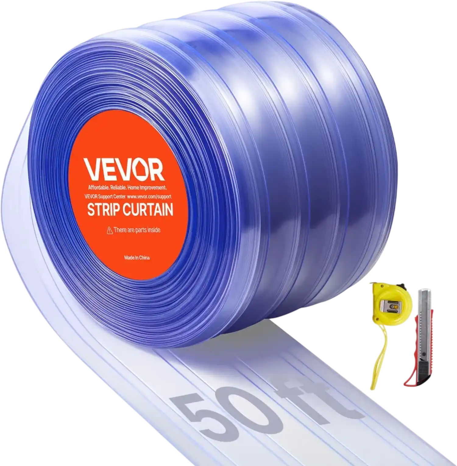 Vevor Plastic Curtain Strips Clear PVC Ribbed Bulk Roll 50' x 8