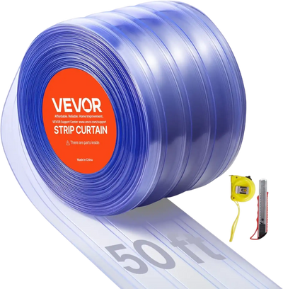 Vevor Plastic Curtain Strips Clear PVC Ribbed Bulk Roll 50' x 8