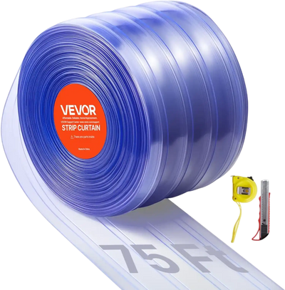 Vevor PVC Strip Curtain Clear Ribbed 75' x 8