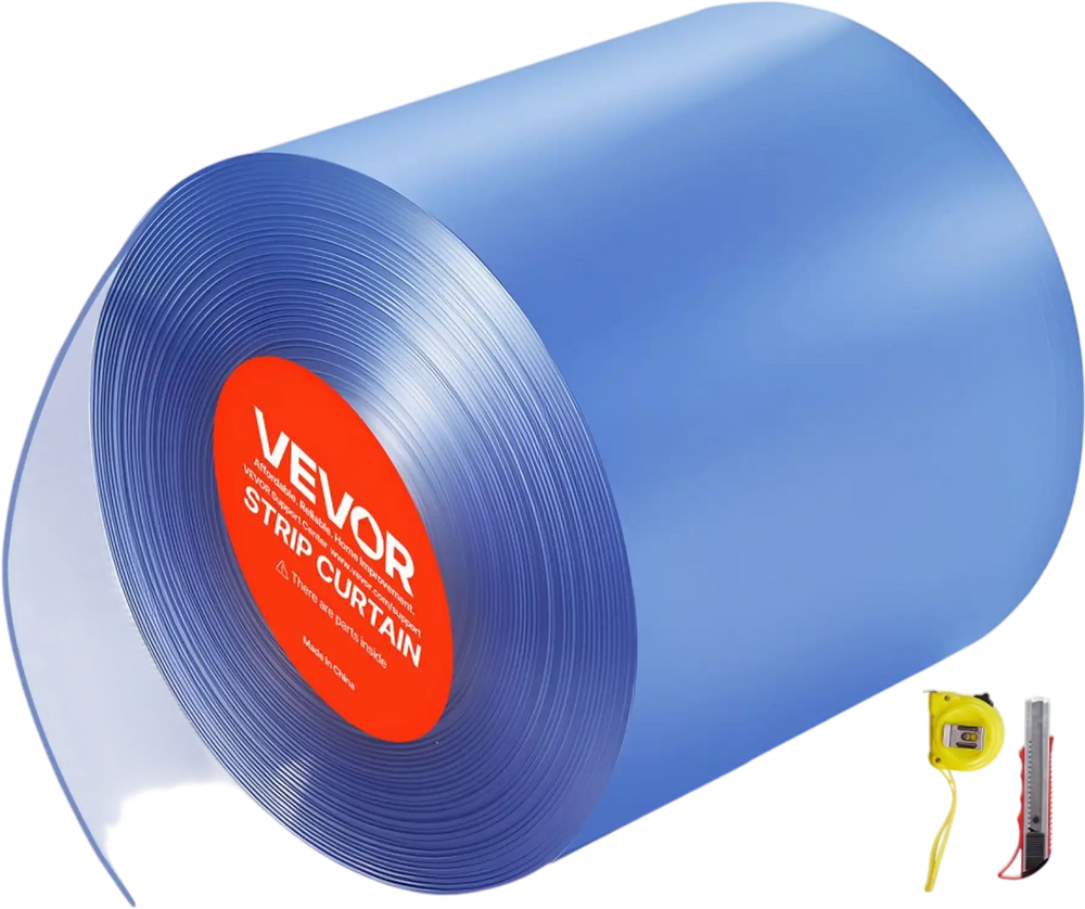 VEVOR Clear PVC Strip Curtain, 101 ft Length x 12 in Width, Thermal Insulating Plastic Door Strip Bulk Roll, Walk in Freezer Cooler Curtain Strips for Doorways of Supermarket, Garage, Warehouse