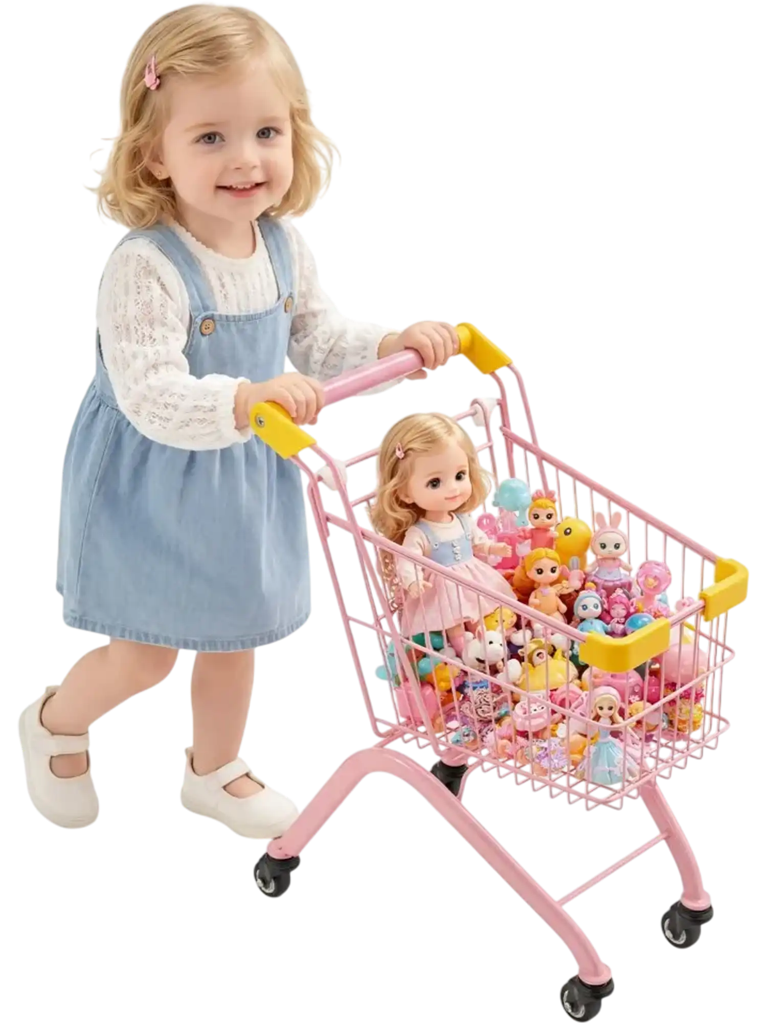 Vevor Shopping Cart Kids Pretend Play Grocery Trolley with Wheels Pink New
