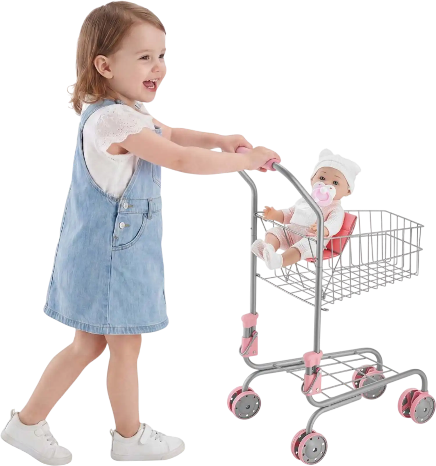 Vevor Shopping Cart Kids Pretend Play Grocery Toy Cart with Doll New