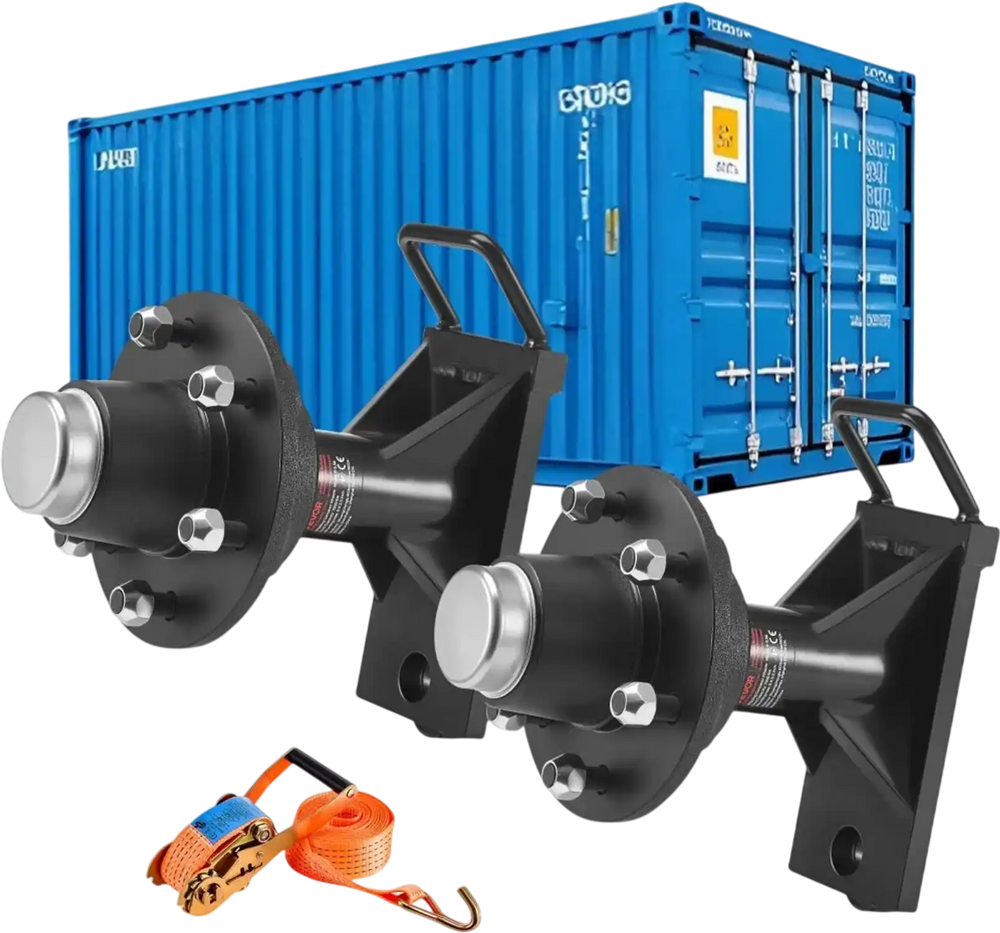 VEVOR Shipping Container Wheels 6-Lug Wheels Kit, Heavy Duty Shipping Container Axle with Ratchet Tie Down-Moves 20 ft - 40 ft, Secure Transport for Dock, Warehouse, Construction Site, Black
