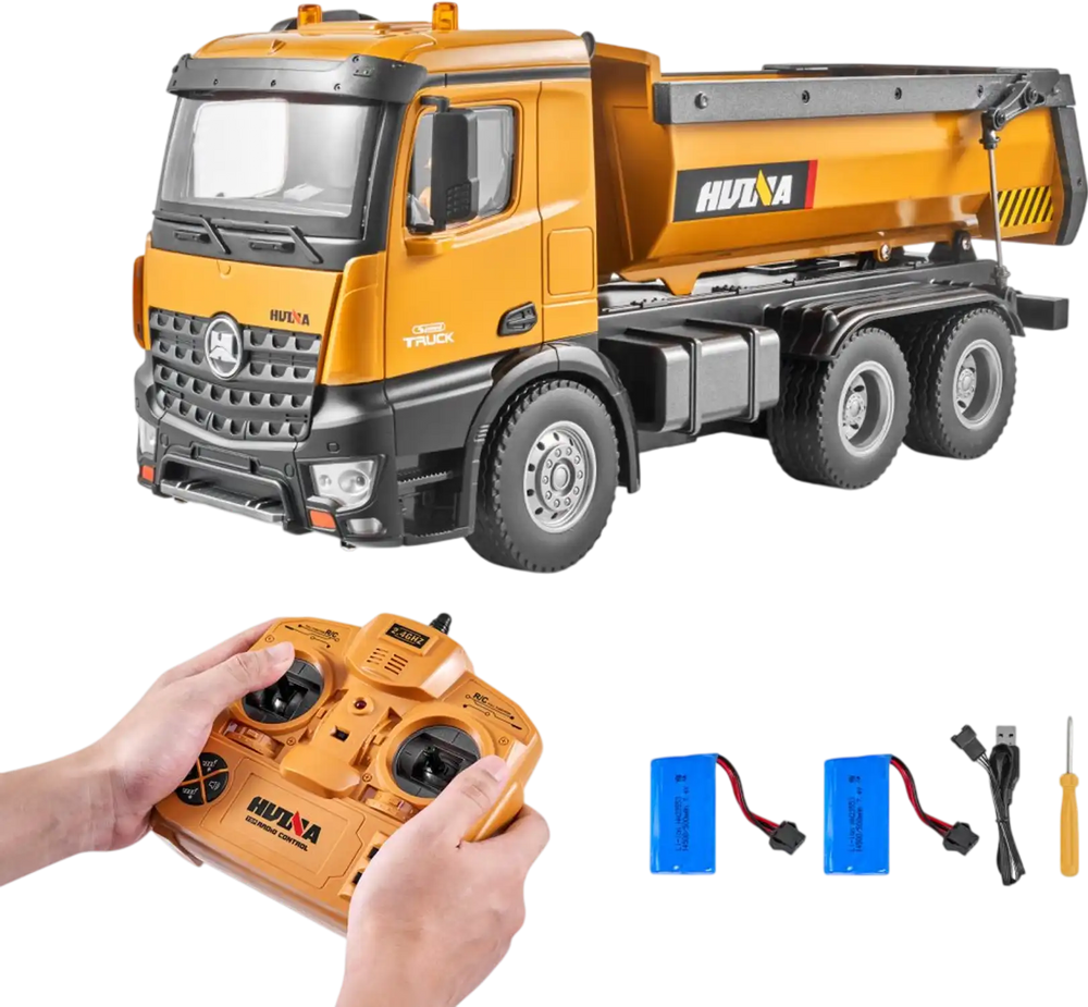VEVOR RC Dump Truck Toy, 10-Channel 1:14 Scale, Remote Control Dump Truck RC Construction Vehicle Truck Toy with Light & 2 Rechargeable Batteries Birthday Gift for Toddlers Kids Boys and Girls Age 8+