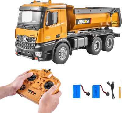 VEVOR RC Dump Truck Toy, 10-Channel 1:14 Scale, Remote Control Dump Truck RC Construction Vehicle Truck Toy with Light & 2 Rechargeable Batteries Birthday Gift for Toddlers Kids Boys and Girls Age 8+