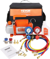 VEVOR 1/5 HP 3.5 CFM AC Vacuum Pump and Gauge Set, Single Stage Rotary Vane HVAC Air Vacuum Pump A/C Refrigerant Kit Manifold Gauge Set, with Three-Color Hose Carry Bag, Applicable to R134a, R1234yf