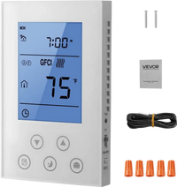 VEVOR 7-Day Programmable Thermostat, Home Thermostats for Radiant Underfloor Heating Cable,Heat Pump, Built-in GFCI & Sensitive Sensor, LED Screen with Backlight,Energy-Efficient,White