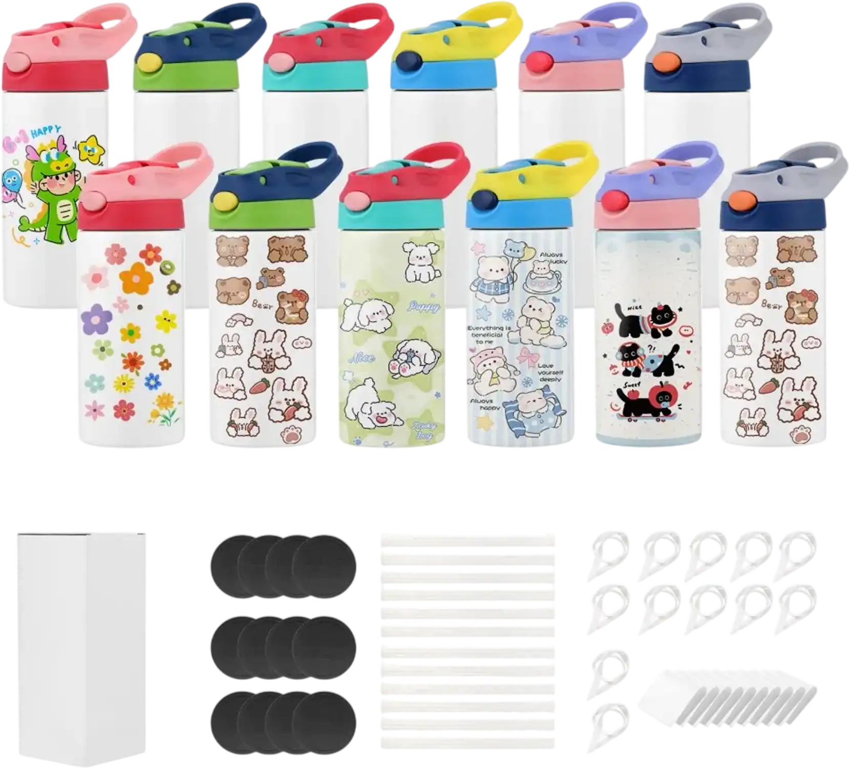 Vevor Sublimation Tumblers 12 oz Kids Water Bottles 12-Pack with Lids and Straws New