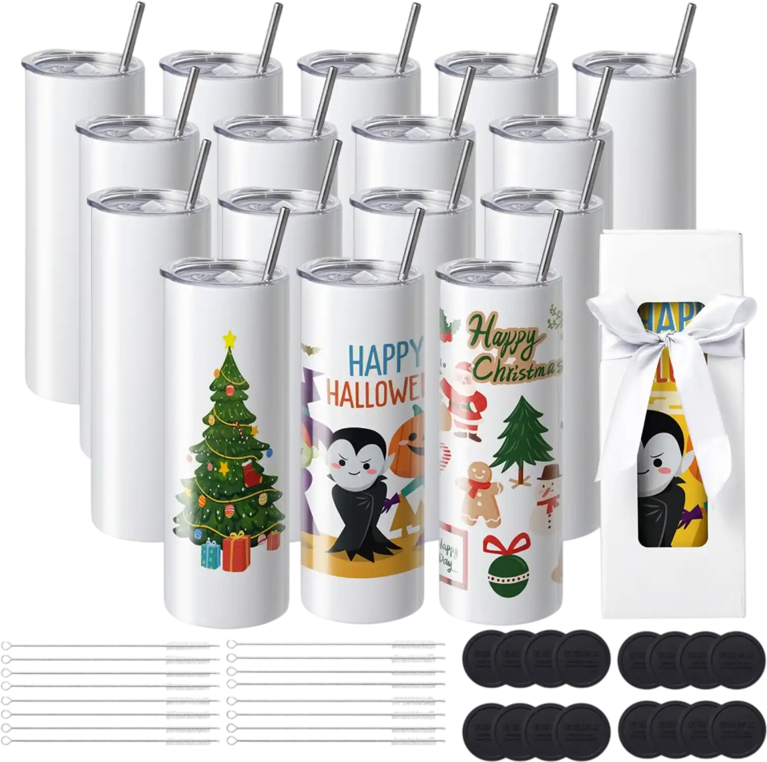 Vevor Tumbler 16-Pack 20 oz Straight Sublimation Stainless Steel Double-Wall Blank Cups New