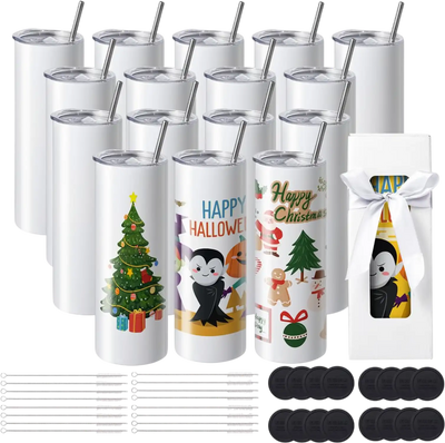 Vevor Tumbler 16-Pack 20 oz Straight Sublimation Stainless Steel Double-Wall Blank Cups New
