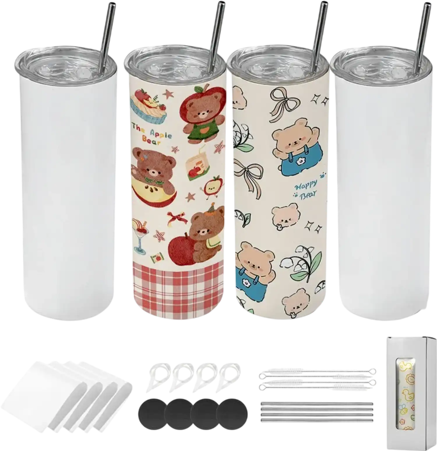Vevor Tumbler 20 oz Sublimation Skinny Straight 4-Pack Stainless Steel New