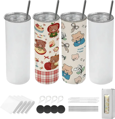 Vevor Tumbler 20 oz Sublimation Skinny Straight 4-Pack Stainless Steel New