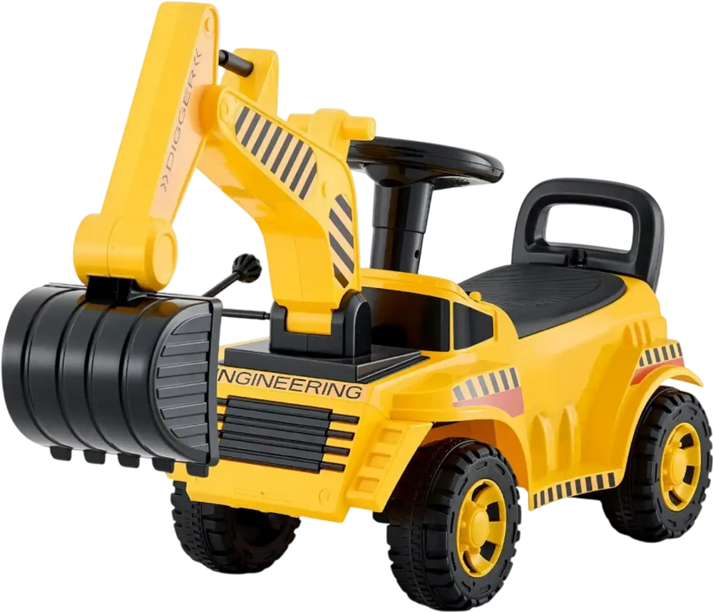 VEVOR Ride On Toddler Car, Push Car for Toddler 19 to 36 Months, Excavator Digger Toy with Helmet & Music, 55 lbs Load Capacity, Foot-to-Floor Walker for Kids, Yellow