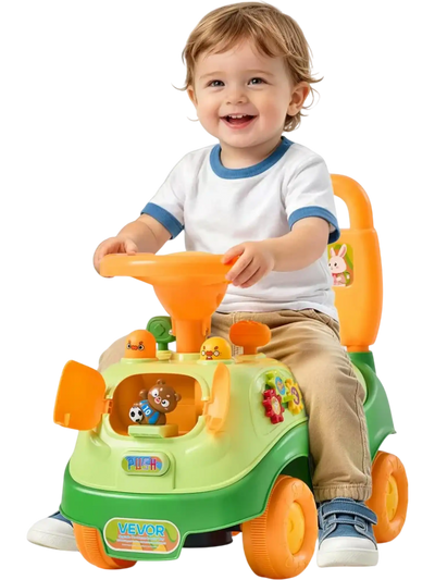 Vevor Ride-On Push Car Toddler Sit-to-Stand Toy with Music Steering Wheel, Horn, Storage & Detachable Back Green New