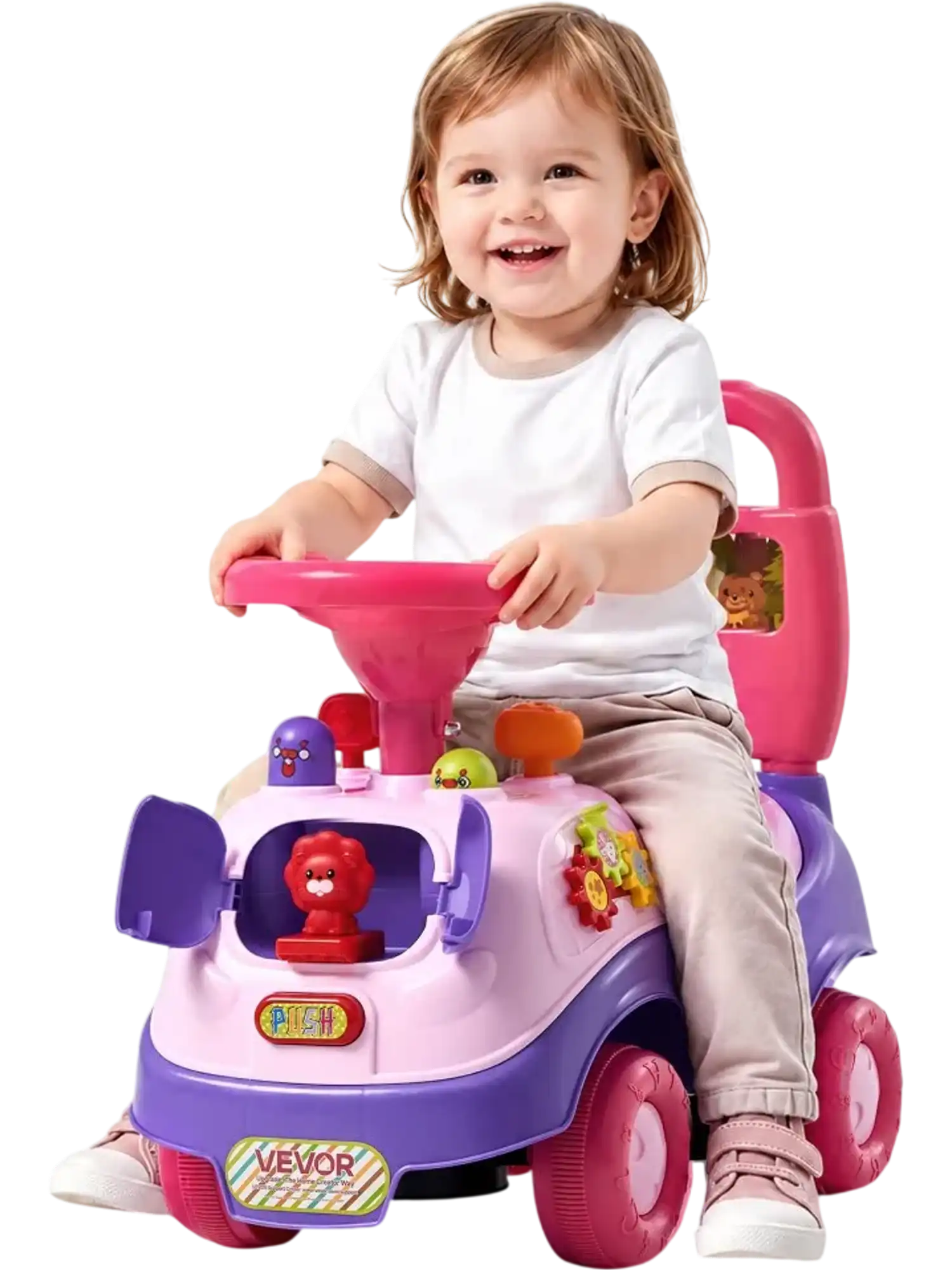 Vevor Ride-On Push Car Toddler Sit-to-Stand Toy with Music Steering Wheel Horn Storage Purple New
