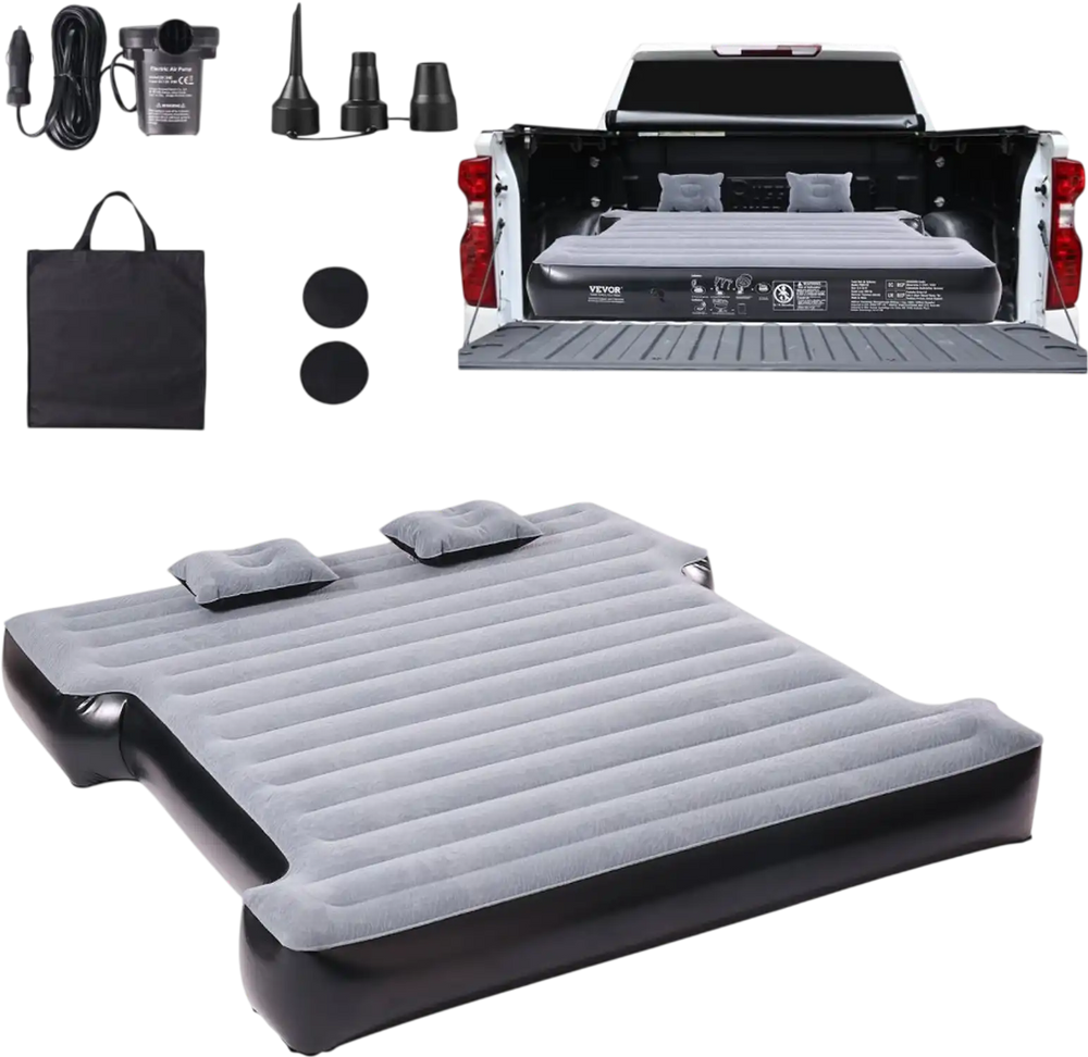 VEVOR Truck Bed Air Mattress, for 5.5-5.8 ft Full Size Short Truck Beds, Inflatable Air Mattress Camping Bed with 12V Air Pump 2 Pillows, Carry Bag, for Silverado, RAM, F Series, Sierra, Titan, Tundra