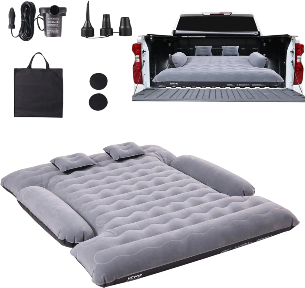 VEVOR Truck Bed Air Mattress, for 6-6.5 ft Full Size Truck Beds, Inflatable Air Mattress Camping Bed with 12V Air Pump 2 Pillows, Carry Bag, for Chevrolet Silverado, Dodge Ram, Ford 150/250/350