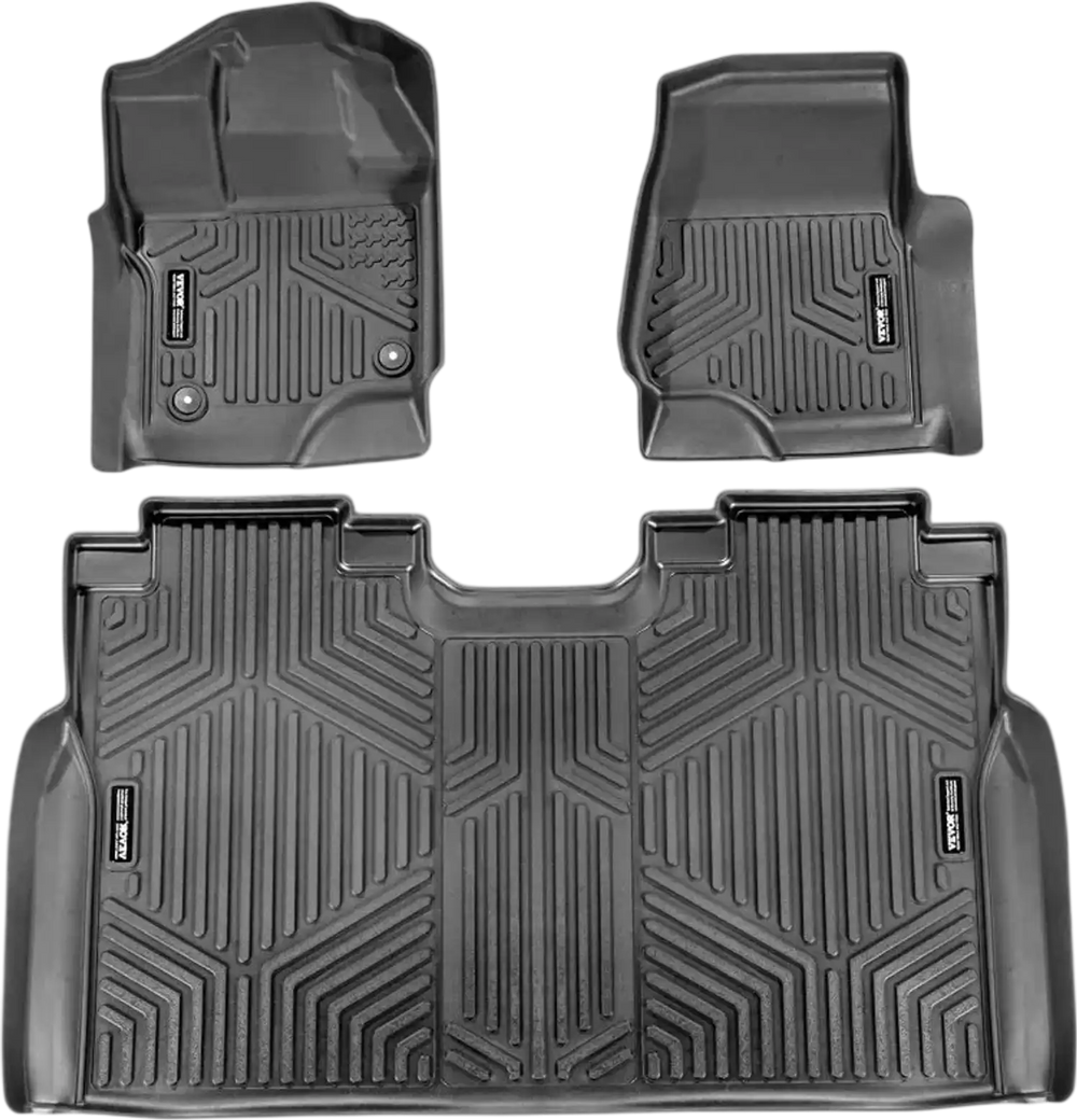 VEVOR Automotive Floor Mats, Fits for 2015-2024 Ford F-150 (Includes 2022-2024 Lightning) SuperCrew with Carpet & Without Fold Flat Storage, 3 pcs Front and 2nd Row Liners, Liners for Trucks, Black