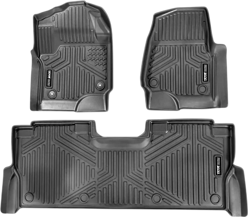 VEVOR Automotive Floor Mats, Fits for Ford F250 F350 F450 F550 2017-2024 2025 Super Duty Crew Cab Bucket Seat with Under Seat Storage, 3 pcs Front and 2nd Row Liners, Floor Liners for Trucks, Black