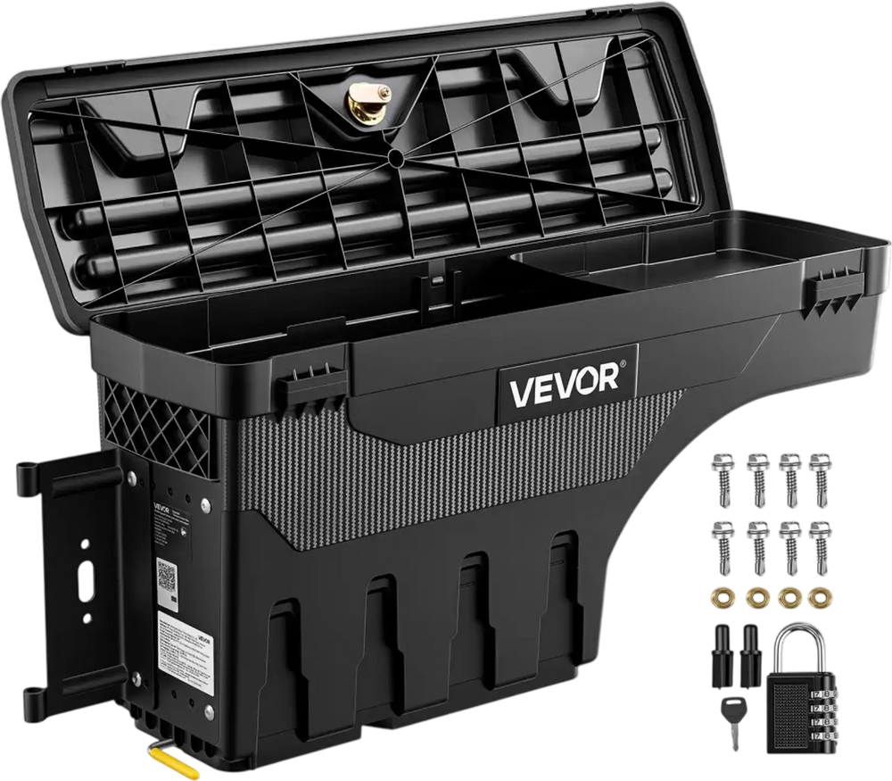 VEVOR Truck Bed Storage Box, 6.6 Gal/25 L Waterproof ABS Wheel Well Tool Box with Anti-Theft Combination Lock, Compatible with 2019-2023 Dodge Ram 1500, Driver Side Left (Drilling Required)