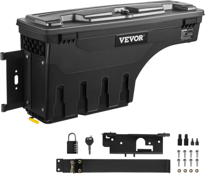 Vevor Truck Bed Storage Box Lockable Waterproof Wheel Well Toolbox for Dodge Ram 1500 2019-2021 Driver Side Black New