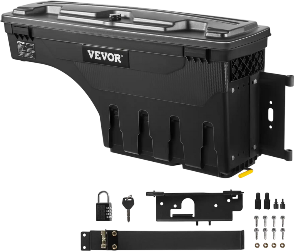 VEVOR Truck Bed Storage Box, Lockable Lid, Waterproof ABS Wheel Well Tool Box 6.6 Gal/20 L with Password Padlock, Compatible with Dodge Ram 1500 2019-2021, Passenger Side, Black