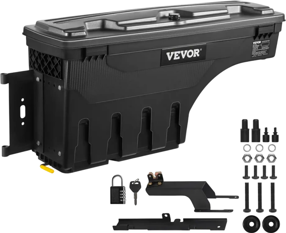 VEVOR Truck Bed Storage Box, Lockable with Password Padlock, 6.6 Gal/25 L ABS Wheel Well Tool Box, Waterproof and Durable, Compatible with Ford F-150 2015-2021, Drivers Side (Left)