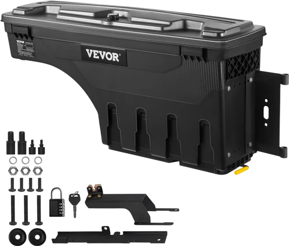 VEVOR Truck Bed Storage Box, Lockable with Password Padlock, 6.6 Gal/25 L ABS Wheel Well Tool Box, Waterproof and Durable, Compatible with Ford F-150 2015-2021, Passenger Side