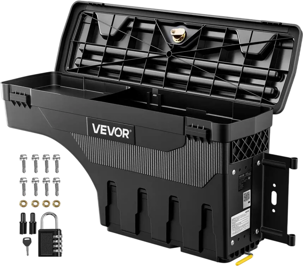 VEVOR Truck Bed Storage Box, 6.6 Gal/25 L Waterproof ABS Wheel Well Tool Box with Anti-Theft Combination Lock, Compatible with 1997-2014 Ford F-150, Passenger Side Right (Drilling Required)