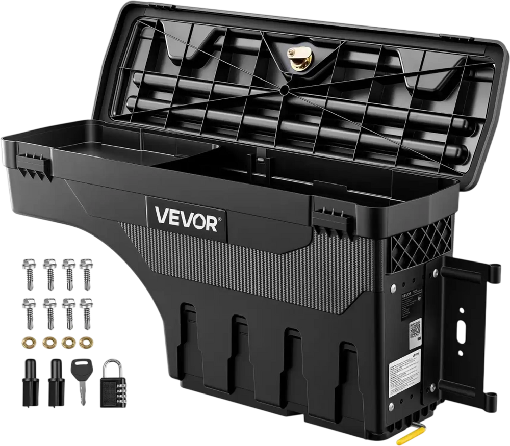 VEVOR Truck Bed Storage Box, 6.6 Gal/25 L Waterproof ABS Wheel Well Tool Box, Anti-Theft Combination Lock, Compatible with 2002-2018 Dodge Ram 1500 2500 3500, Passenger Side Right (Drilling Required)