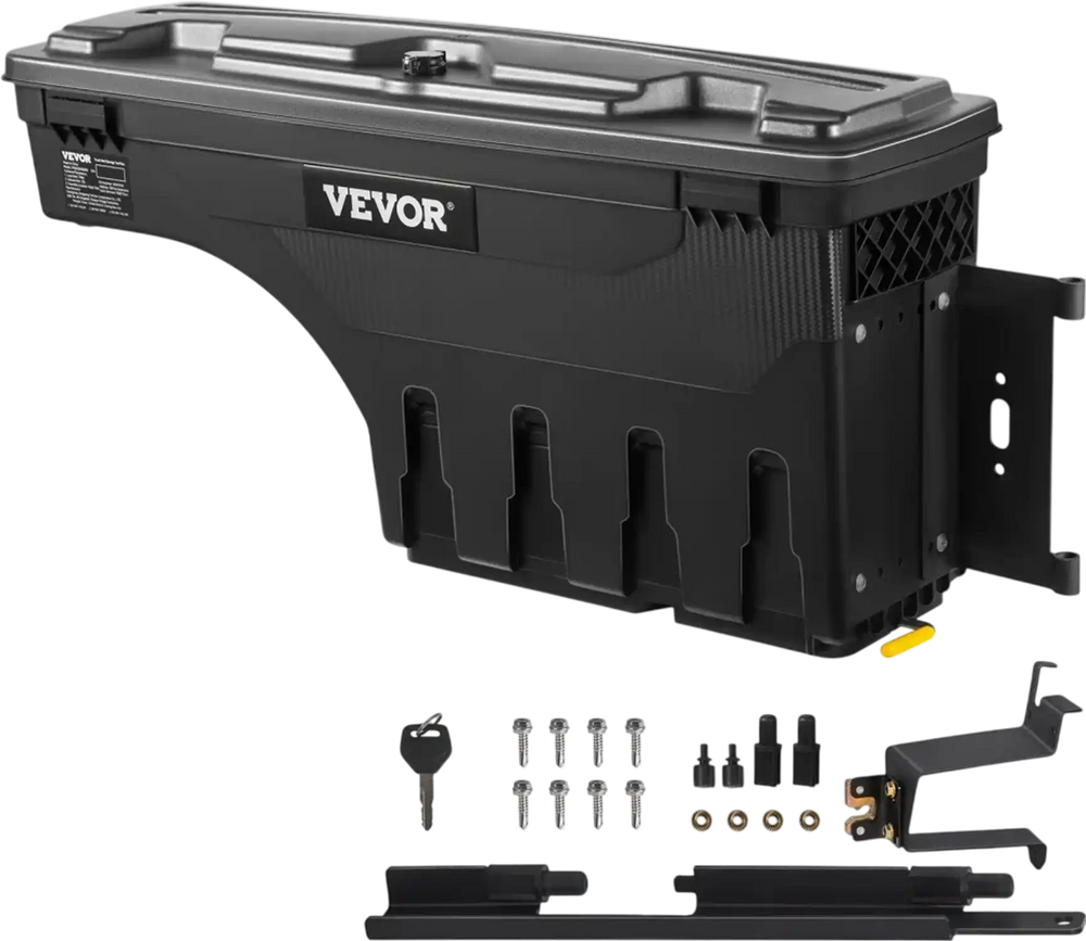 VEVOR Truck Bed Storage Box, Lockable Lid, Waterproof ABS Wheel Well Tool Box 6.6 Gal/20 L, Compatible with Chevrolet Silverado 1500 GMC Sierra 1500 2019-2020, Passenger Side, Black