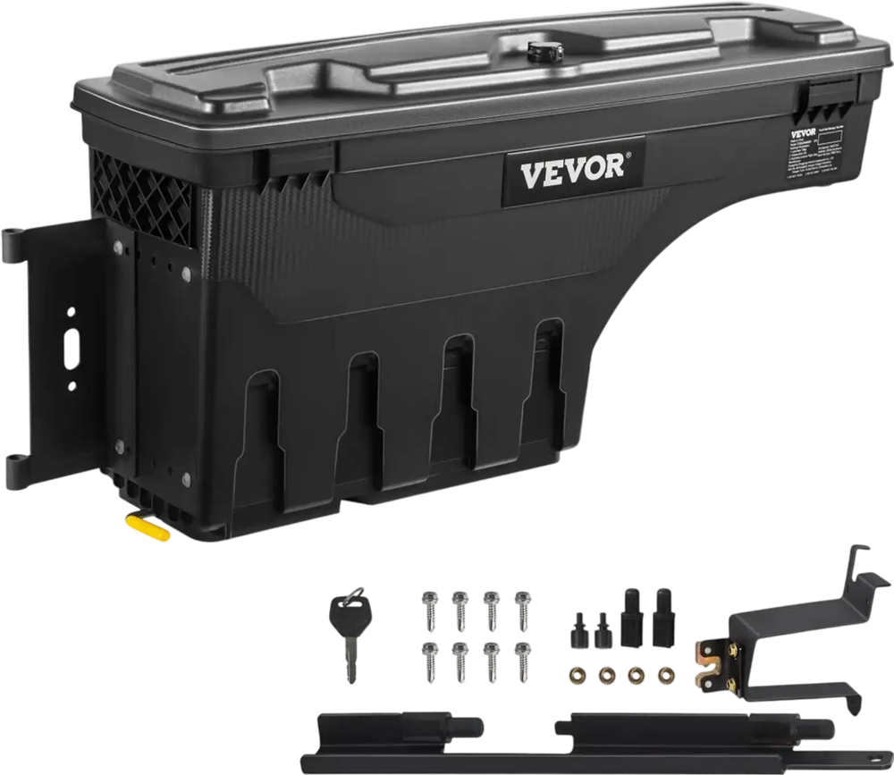 VEVOR Truck Bed Storage Box, Lockable Lid, Waterproof ABS Wheel Well Tool Box 6.6 Gal/20 L, Compatible with Chevrolet Silverado 1500 GMC Sierra 1500 2019-2020, Driver Side, Black