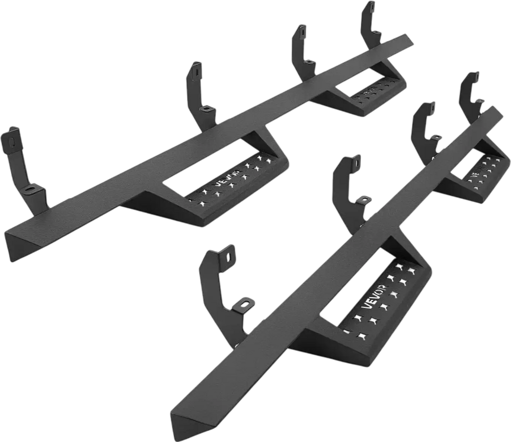 VEVOR Running Boards, 4 Inches Side Steps Compatible with 2019-2025 Chevy GMC 1500/2500HD/3500HD Crew Cab, Black Carbon Steel Nerf Bars, 550 lbs Load Capacity, Non-Slip Surface with Rustproof Coating