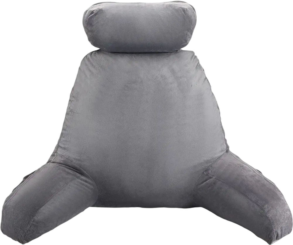 VEVOR Reading Pillow, Large Bed Pillow with Removable Headrest, Back Pillow with 3 Pockets, Shredded Memory Foam and Washable Short Velvet Cloth, Side with Handles for Reading, Gaming, Resting, Grey