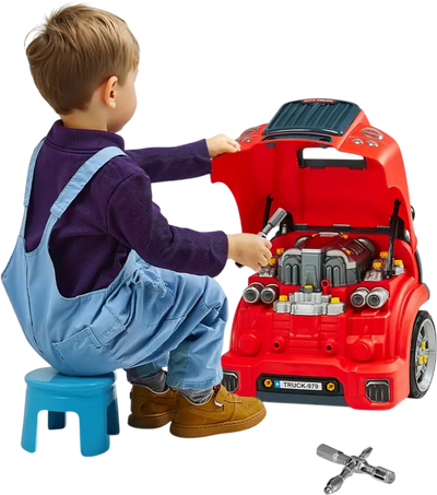 VEVOR Engine Toy, 60 Pieces, Kids Mechanic Car Repair Set with Removable Parts, Lights and Sounds, Steering Wheel and Horn, Kids Mechanic Workshop Set for Toddler Ages 3 Years and Up, Red