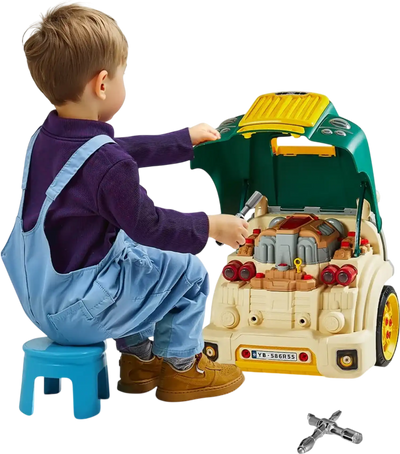 VEVOR Engine Toy, 60 Pieces, Kids Mechanic Car Repair Set with Removable Parts, Lights and Sounds, Steering Wheel and Horn, Kids Mechanic Workshop Set for Toddler Ages 3 Years and Up, Green