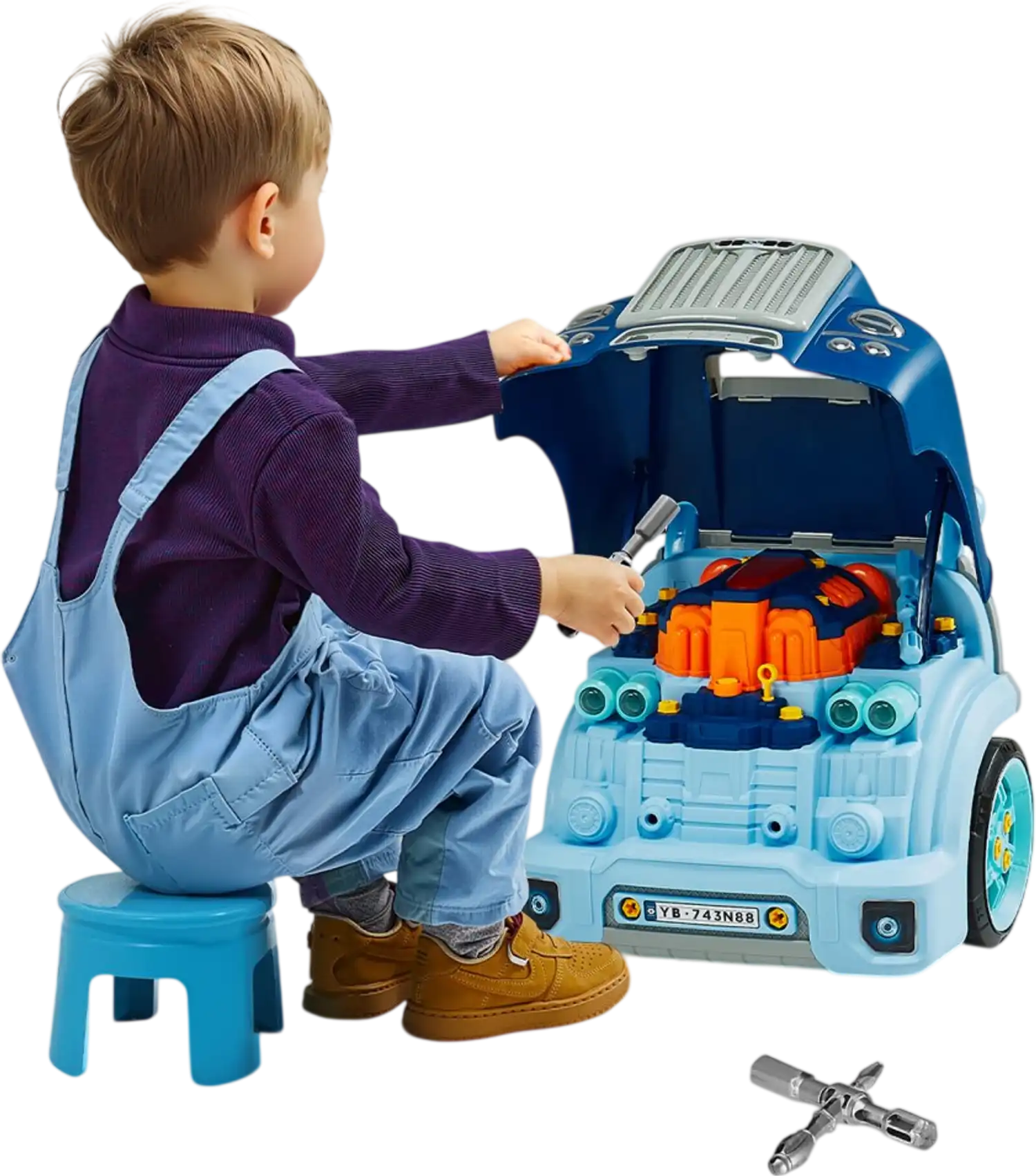 Vevor Engine Toy Kids Mechanic Car Repair Set with Lights and Sounds Blue New